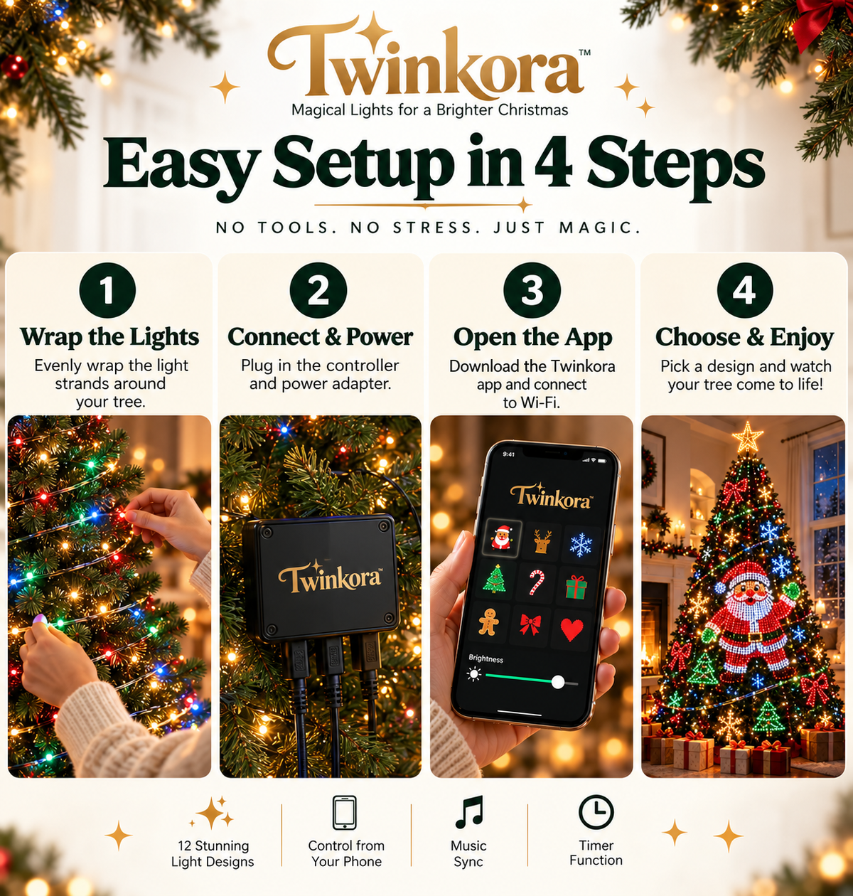 Twinkora™ Smart LED Christmas Tree Lights